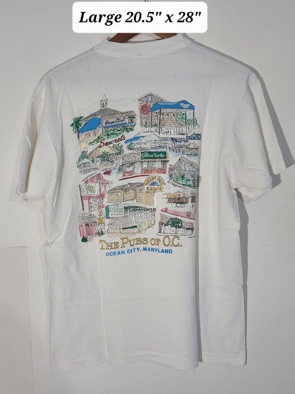 Vintage 1990 Pubs of Ocean City, Maryland Large White T-Shirt Made in USA
